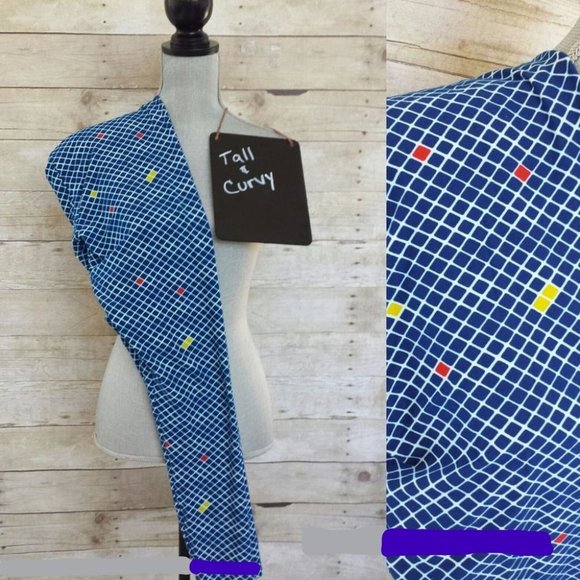 LuLaRoe Leggings Original TC - Light Blue, White & Dark Blue Check & Red/Yellow - Picture 1 of 1